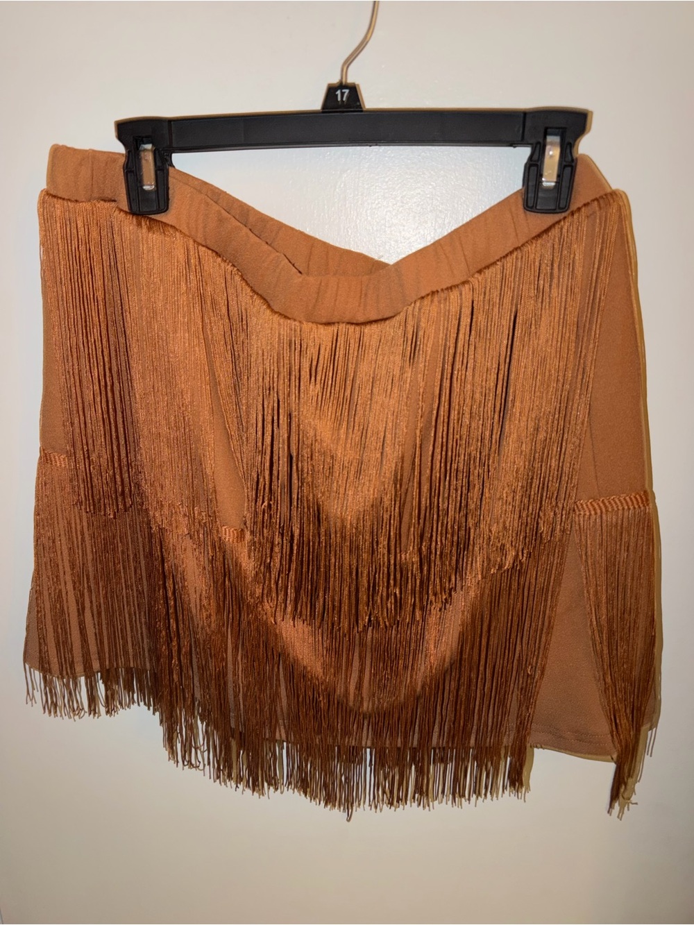 Fringe Mini Skirt in Rust Brown